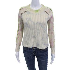 Zoe Jordan Unisex Pullover Sweater Beige Cashmere Wool Crew Neck Lace Up Size S